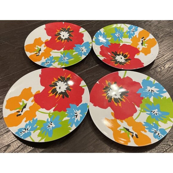 Mainstays Colorful Floral Tropical Melamine Dinner‎ Plates Plate Set Of 4 Beach - Picture 1 of 4